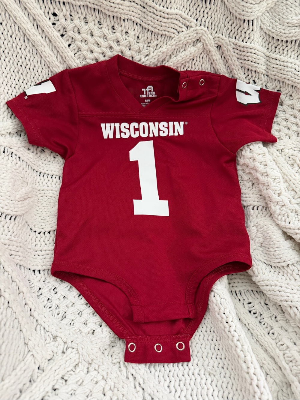 Wisconsin badgers Jersey- Baby One-Piece Bodysuit with Number 1